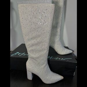 Betsey Johnson SB Candy Pearl Rhinestone Tall Boots Womans Size 9M